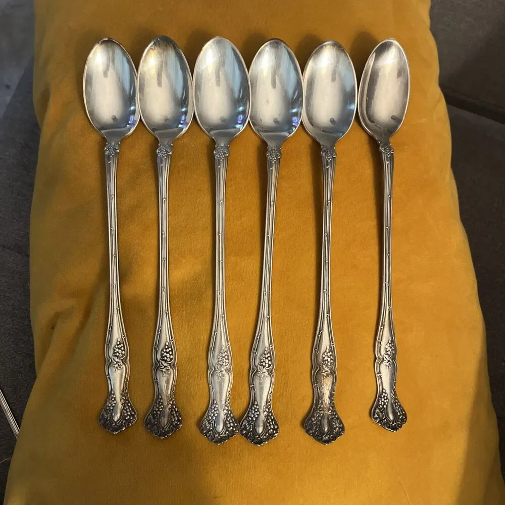 1847 Rogers Bros XS Triple Grape Set of 6 Ice Tea Spoons No Mono Silverplate